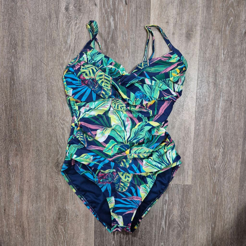 Women's Bleu Rod Beattie One Piece Swimsuit Size 10‎ Blue Green Floral - Picture 2 of 6